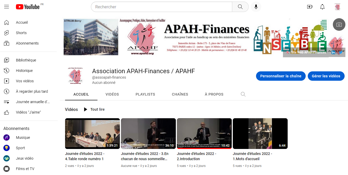 La chaine Youtube de l'APAH-Finances